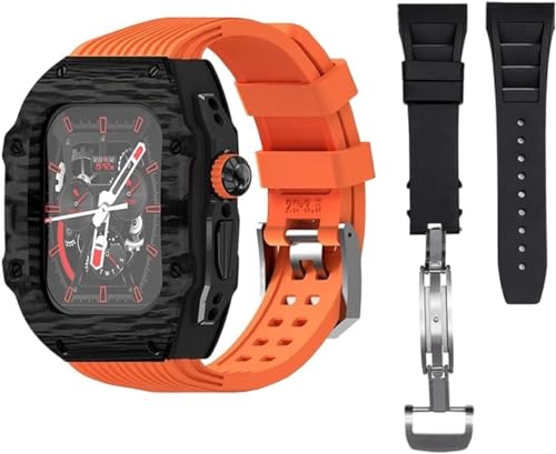 BUDAY RM-Stil Luxus-Karbonfaser-Uhrengehäuse + Fluorkautschuk-Uhrenarmband, Mod-Kit, für iWatch 8, 7, 6, 5, 4, 45 mm, 44 mm, Ultra, 49 mm, Ersatz-Uhrenarmband und Abdeckung, Modifikation und Upgrade von BUDAY