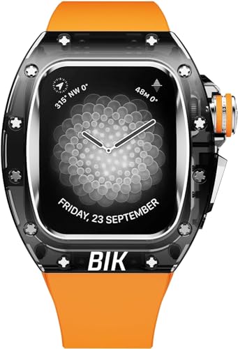 BUDAY Transparentes Kristall-Uhrengehäuse, Gummiband, für Apple Watch Serie Ultra 9, 8, 7, 6, 5, SE, 45 mm, 44 mm, Ersatzarmband, Schmetterlingsverschluss, Mod Kit-Zubehör, 45 mm, Achat von BUDAY