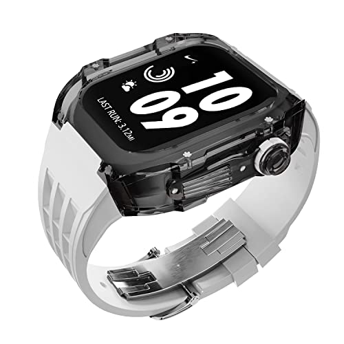 BUDAY Transparenzgehäuse-Modifikationsset für Apple Watch, Gummiband für iWatch Serie 8, 7, 6, 5, 4, SE, 45 mm, 44 mm, Luxus-Sportarmband, Refit MOD, For 44mm, Achat von BUDAY