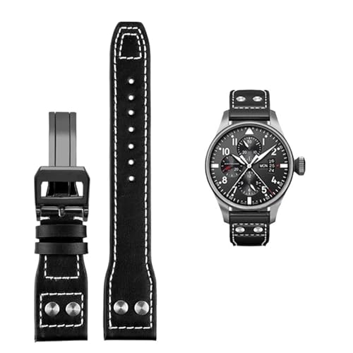 BUDAY Uhrenarmband für IWC Pilot Mark Rindsleder, 21 mm, 22 mm, 20 mm, echtes Leder, Bambusmaserung, Nieten, Dunkelbraun, Schwarz, Uhrenarmband, Zubehör, 20 mm, Achat von BUDAY