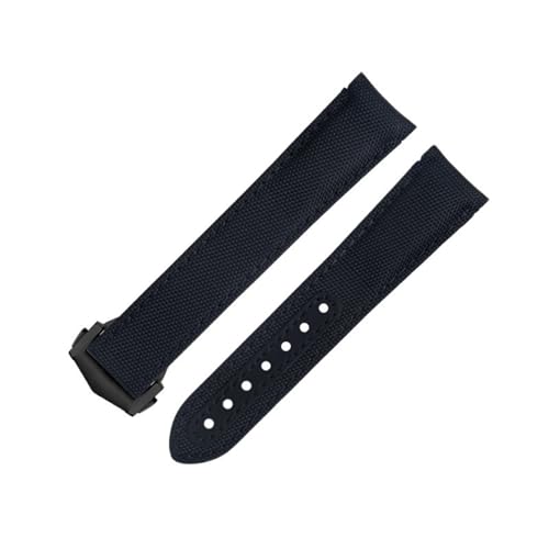 BUDAY Uhrenarmband für Omega Strap AT150 Seamaster 300 Planet Ocean De Ville Speedmaster Gebogenes Ende, 20 mm, schwarze Linie, hochdichtes Nylon-Rindsleder, 20 mm, Achat von BUDAY