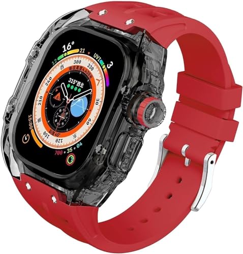 BUDAY Uhrenarmband für Ultra 49 mm Fluorkautschuk, transparentes Gehäusemodifikationsset, für Apple Watch Ultra 49 mm, luxuriöses Silikon-Gummiband, für iWatch Serie 8 Ultra 49 mm, 49 mm, Achat von BUDAY