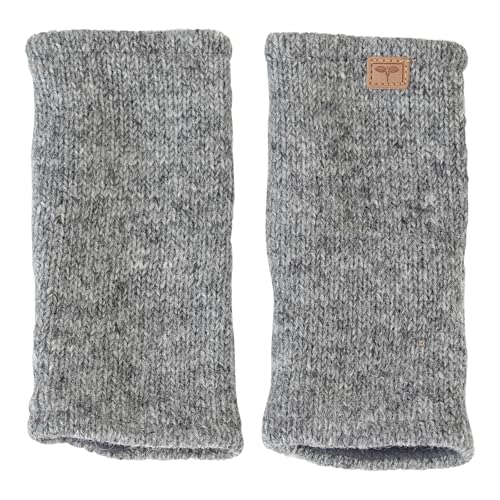 BUDDHA arts&more Pulswärmer Stulpen mit Daumenschlitz 100% Wolle fleecegefüttert Handarbeit Nepal (Mittelgrau) von BUDDHA arts&more