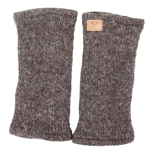 BUDDHA arts&more Pulswärmer Stulpen mit Daumenschlitz 100% Wolle fleecegefüttert Handarbeit Nepal (braun) von BUDDHA arts&more