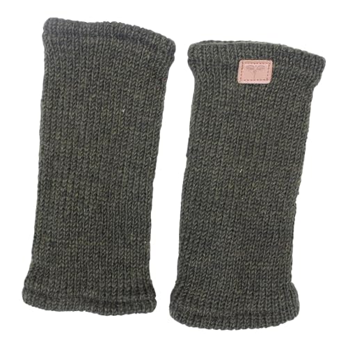 BUDDHA arts&more Pulswärmer Stulpen mit Daumenschlitz 100% Wolle fleecegefüttert Handarbeit Nepal (dunkelgrün) von BUDDHA arts&more
