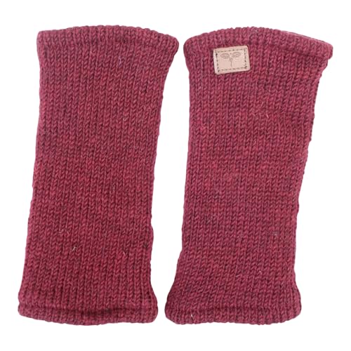 BUDDHA arts&more Pulswärmer Stulpen mit Daumenschlitz 100% Wolle fleecegefüttert Handarbeit Nepal (dunkelrot) von BUDDHA arts&more