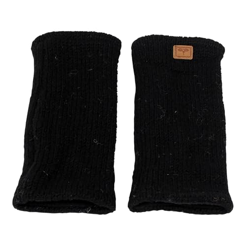 BUDDHA arts&more Pulswärmer Stulpen mit Daumenschlitz 100% Wolle fleecegefüttert Handarbeit Nepal (schwarz) von BUDDHA arts&more