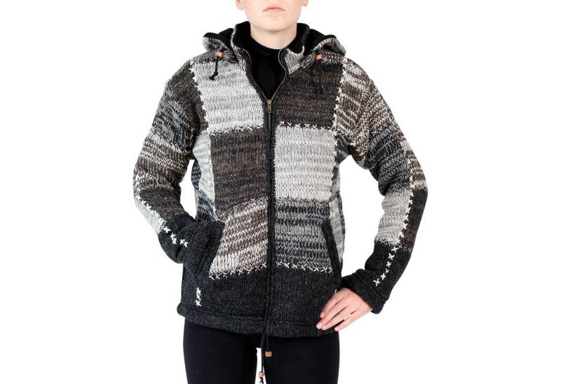BUDDHA arts&more Wolljacke Patchwork Wolljacke aus Nepal mit abnehmbarer Kapuze abnehmbare Kapuze von BUDDHA arts&more