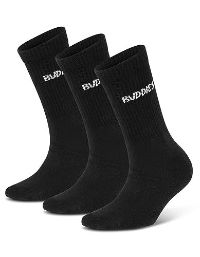 BUDDIES Socken, Classic Crew, Sportsocken, 3 Paar, schwarz (L (42-44)) von BUDDIES