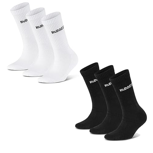 BUDDIES Socken, Classic Crew, Sportsocken, 3 Paar, weiß / 3 Paar, schwarz (S (36-38)) von BUDDIES