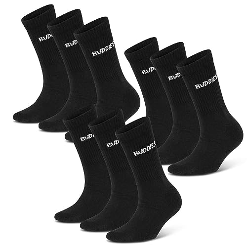 BUDDIES Socken, Classic Crew, Sportsocken, 9 Paar, schwarz (L (42-44)) von BUDDIES