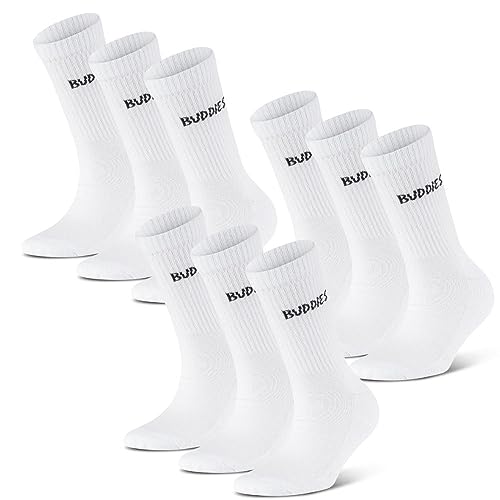 BUDDIES Socken, Classic Crew, Sportsocken, 9 Paar, weiß (XL (45-47)) von BUDDIES