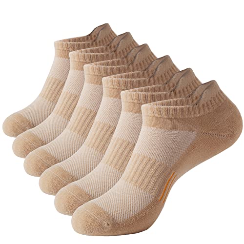 Budermmy Lauf-Knöchelsocken für Damen, sportliche Baumwolle, gepolstert, Trainingssocken, keine Showsocken, 5–6 Paar, Beige, 40.5-43 EU von BUDERMMY