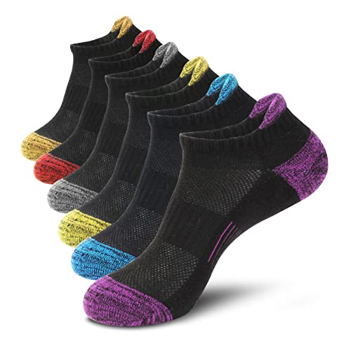 BUDERMMY Laufsocken für Damen, athletische Baumwolle, gepolstert, 5–6 Paar, Workout, No Show Socken für Damen, Schwarz, 6 Paar, 40.5-43 EU von BUDERMMY