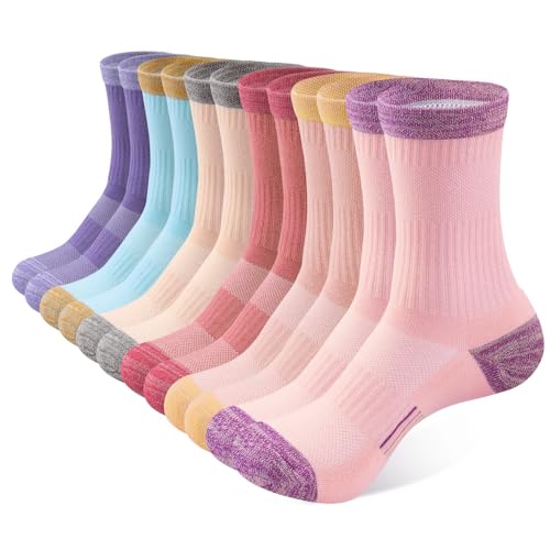 BUDERMMY Socken Damen 35-38 39-42 Wandersocken Damen Baumwolle Sportsocken für Damen Socken Atmungsaktiv Hochleistung Tennissocken Damen Gepolsterte Laufsocken 6 Paar(Multicolour 35-38) von BUDERMMY