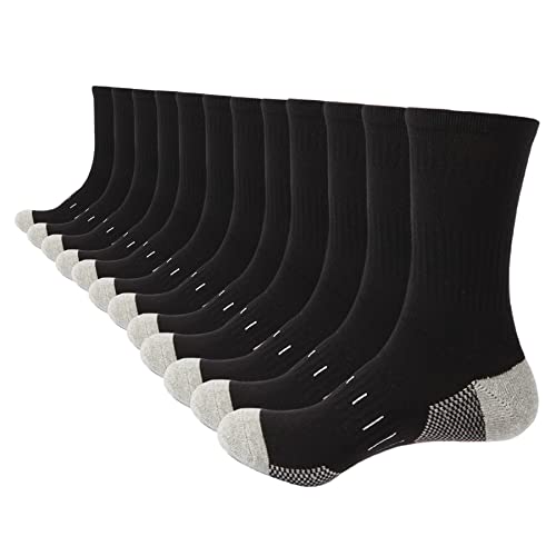 BUDERMMY Wandersocken Herren - 39-42 Crew Sportsocken Gepolstert Trekkingsocken Baumwolle Atmungsaktiv Laufsocke Arbeitssocken Cushioned Training Socken (43-46, Schwarze 6-Paare) von BUDERMMY