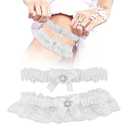 BUENTYA 2 PCS Strumpfband Weiß Hochzeitsstrumpfband Spitze Braut Strumpfband Hochzeit Elastisch Tradition Braut Band Bein Wedding Garters Strumpf Band Spitzenstrumpfband für Brautaccessoires Damen von BUENTYA