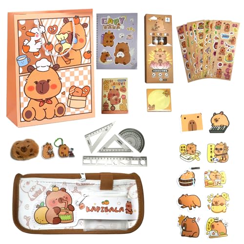BUERPINKING Capybara Federmäppchen, 32 Stück Capybara Schreibwaren Set mit Capybara Mäppchen mit AufkleberStifte, Aesthetic Pencil Case für Kinder Studenten Mädchen Jungen Schulbedarf BUERPINKING Capybara Federmäppchen, 32 Stück Capybara Schreibwaren Set mit Capybara Mäppchen mit AufkleberStifte, Aesthetic Pencil Case für Kinder Studenten Mädchen Jungen Schulbedarf von BUERPINKING
