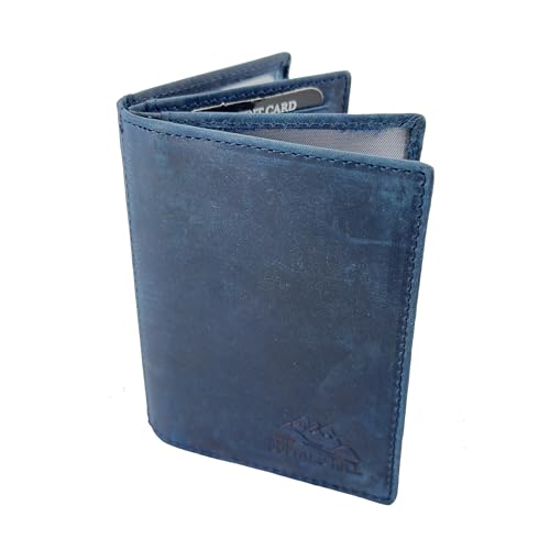 BUFFALO HILL Ausweis Hülle I Büffelleder Mappe I Echtleder Case I Hochformat Herren Etui I RFID-Schutz I Führerschein I Kreditkarte I 11 Fächer I 2397 (Blau) von BUFFALO HILL
