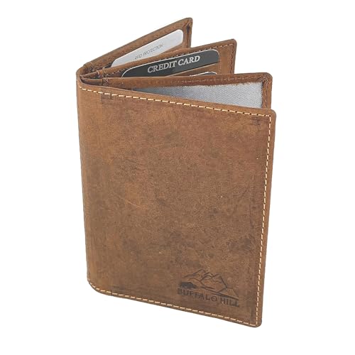 BUFFALO HILL Ausweis Hülle I Büffelleder Mappe I Echtleder Case I Hochformat Herren Etui I RFID-Schutz I Führerschein I Kreditkarte I 11 Fächer I 2397 (Hellbraun) von BUFFALO HILL