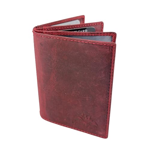 BUFFALO HILL Ausweis Hülle I Büffelleder Mappe I Echtleder Case I Hochformat Herren Etui I RFID-Schutz I Führerschein I Kreditkarte I 11 Fächer I 2397 (Rot) von BUFFALO HILL