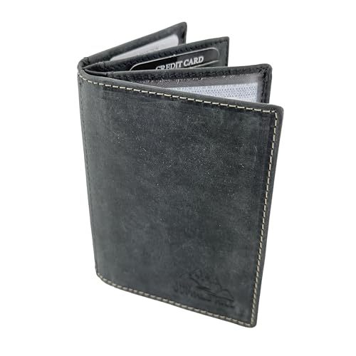 BUFFALO HILL Ausweis Hülle I Büffelleder Mappe I Echtleder Case I Hochformat Herren Etui I RFID-Schutz I Führerschein I Kreditkarte I 11 Fächer I 2397 (Schwarz) von BUFFALO HILL