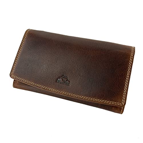 BUFFALO HILL Echt Leder Damen Geldbörse »2752 lang Klassik« mit RFID Schutz I Portemonnaie Groß mit Münzfach I 10 Fächer I Geldbeutel für Frauen I Brieftasche Wallet Portmonee braun von BUFFALO HILL