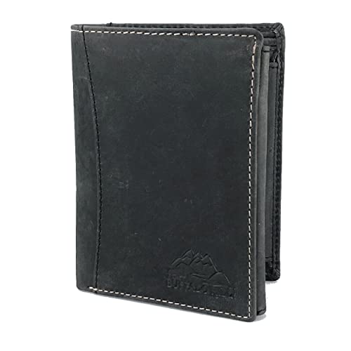 BUFFALO HILL Geldbörse Büffelleder Portemonnaie, integrierter RFID-Schutz >BH-2395<, elegantes Wallet mit 8 Kartenfächern (Schwarz) von BUFFALO HILL