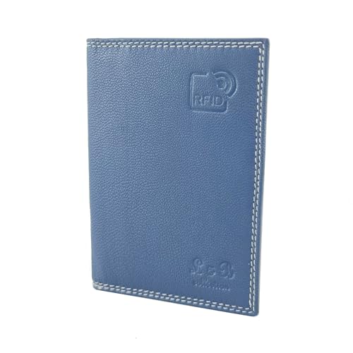 BUFFALO HILL L&B Collection Ausweis Hülle >2343< I Rindsleder Mappe I Echtleder Case I Hochformat Herren & Damen Etui I RFID-Schutz I Führerschein I Kreditkarte I 12 Fächer (Blau) von BUFFALO HILL