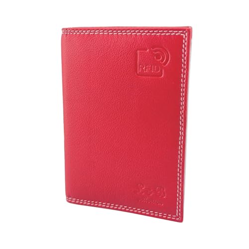 BUFFALO HILL L&B Collection Ausweis Hülle >2343< I Rindsleder Mappe I Echtleder Case I Hochformat Herren & Damen Etui I RFID-Schutz I Führerschein I Kreditkarte I 12 Fächer (Rot) von BUFFALO HILL