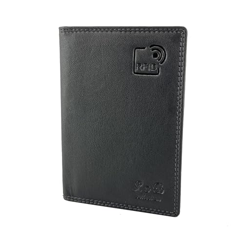 BUFFALO HILL L&B Collection Ausweis Hülle >2343< I Rindsleder Mappe I Echtleder Case I Hochformat Herren & Damen Etui I RFID-Schutz I Führerschein I Kreditkarte I 12 Fächer (Schwarz) von BUFFALO HILL