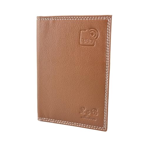BUFFALO HILL L&B Collection Ausweis Hülle >2343< I Rindsleder Mappe I Echtleder Case I Hochformat Herren & Damen Etui I RFID-Schutz I Führerschein I Kreditkarte I 12 Fächer (Tan) von BUFFALO HILL