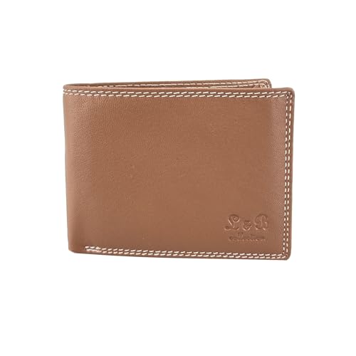 L&B Collection Echt Leder Herren Geldbörse »2341« Querformat klein I mit RFID Schutz I Portemonnaie mit Münzfach I 5 Kartenfächer I Geldbeutel für Männer I Brieftasche Wallet Portmonee (Tan) von BUFFALO HILL