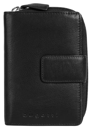 BUGATTI Geldbörse CLIFF Echt Leder Damen | RFID-Schutz Portemonnaie | 2-fach klappbar mit Münzfach | Brieftasche mit Druckknopfverschluss schwarz | 022245 von BUGATTI