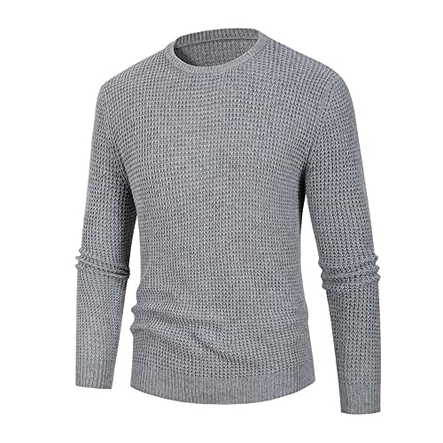 BUGGOF Einfarbiger Pullover Herren Basic Simple Classic All-Match Herren Rundhalspullover Und Winter Herren Pullover Slim Fit Herren Strickpullover H-Grey2 M von BUGGOF