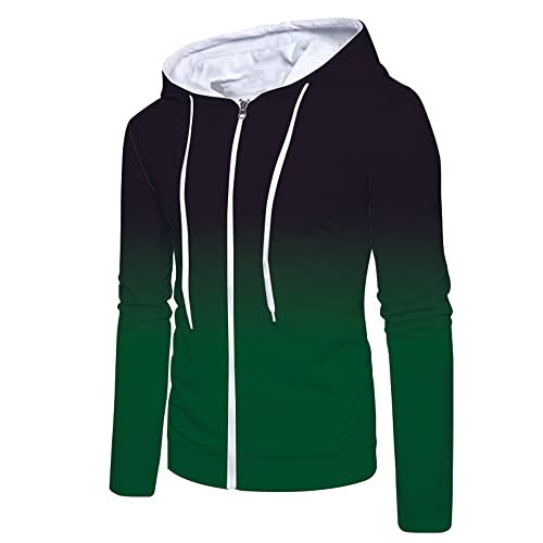 BUGGOF Kapuzen Sweatshirt Herren 3D-Digitaldruck Gradient Casual Jacke Herren Reißverschlussleiste Persönlichkeit Übergangsjacke Herren Slim Fit Mode Jugend Langarm Jacke Herren E-Green2 M von BUGGOF