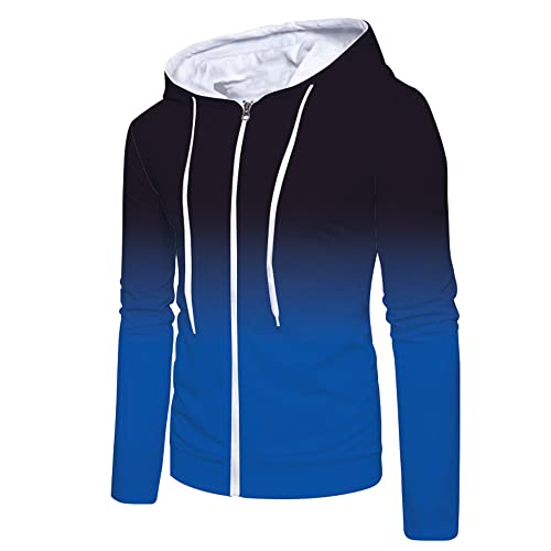 BUGGOF Kapuzen Sweatshirt Herren 3D-Digitaldruck Gradient Casual Jacke Herren Reißverschlussleiste Persönlichkeit Übergangsjacke Herren Slim Fit Mode Jugend Langarm Jacke Herren F-Blue M von BUGGOF