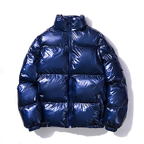 Winterjacke Herren Einfarbig Glänzend Reflektierend Daunenjacke Herren Neue Verdicken Trend Steppjacke Herren Stehkragen Lose Jugend Kälte Jacke Herren A-Blue L von BUGGOF