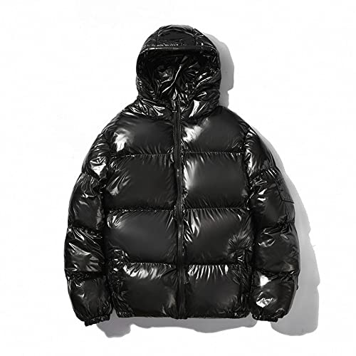 Winterjacke Herren Einfarbig Glänzend Reflektierend Daunenjacke Herren Neue Verdicken Trend Steppjacke Herren Stehkragen Lose Jugend Kälte Jacke Herren G-Black M von BUGGOF