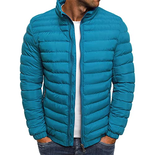 BUGGOF Winterjacke Herren Einfarbig Warm Stehkragen Steppjacke Herren Slim Fit Mode Klassisch Kälte Jacke Herren Casual Reißverschluss Taschen Baumwolljacke Herren D-Blue2 M von BUGGOF