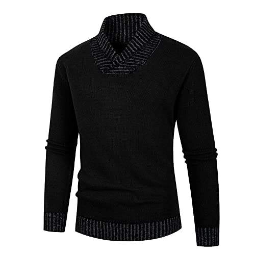 Pullover Herren Freizeit Mode Einfache Klassische Herren Strickpullover Winter Herren Pullover Weiche Und Bequeme Herren Strickwaren B-Black XL von BUGGOF
