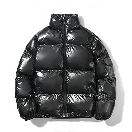 Winterjacke Herren Einfarbig Glänzend Reflektierend Daunenjacke Herren Neue Verdicken Trend Steppjacke Herren Stehkragen Lose Jugend Kälte Jacke Herren B-Black XL von BUGGOF