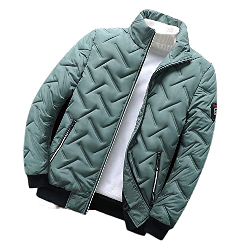 Winterjacke Herren Einfarbig Slim Fit Warm Baumwolljacke Herren Stehkragen Trend All-Match Kälte Jacke Herren Leicht Reißverschluss Taschen Winddichte Jacke Männer B-Green 5XL von BUGGOF