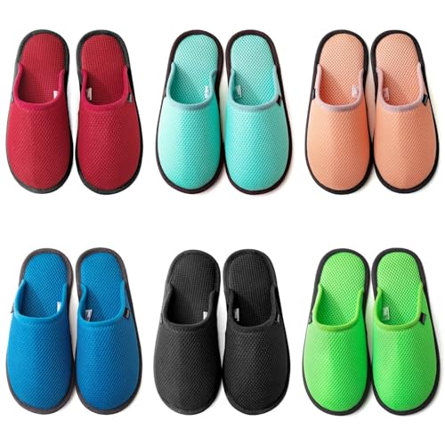 BUGUKI Hausschuhe für Gäste Nicht Einweg Waschbar Spa Hausschuhe Set rutschfest für Spa, Hotel, Partygast und Reisen, T-Set mit 6 Paaren, 6-14 Women/4-13.5 Men von BUGUKI