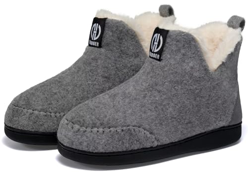 BUGUKI Hausstiefel Damen Plüsch Gefüttert Hüttenschuhe Herren Filz Hausschuhe Hohe Winter Warm Hüttenstiefel Filzpantoffeln Grau Gr 36 37 von BUGUKI