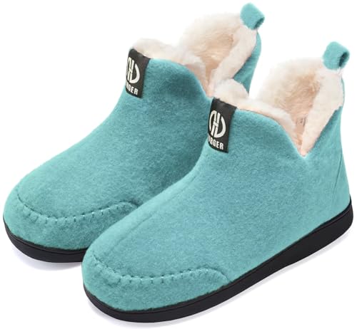 BUGUKI Hausstiefel Herren Plüsch Gefüttert Hüttenschuhe Damen Filz Hausschuhe Hohe Winter Warm Hüttenstiefel Filzpantoffeln Blau Gr 38 39 von BUGUKI
