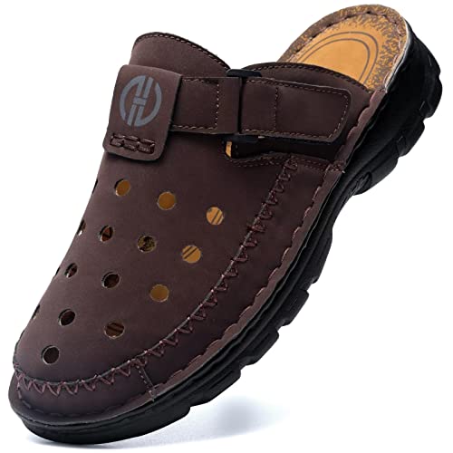 BUGUKI Sandalen Herren Leder Clogs Sommer Pantoletten Geschlossen Sandaletten Männer Gartenschuhe Dunkel Braun Größe 43 BUGUKI Sandalen Herren Leder Clogs Sommer Pantoletten Geschlossen Sandaletten Männer Gartenschuhe Dunkel Braun Größe 43 von BUGUKI