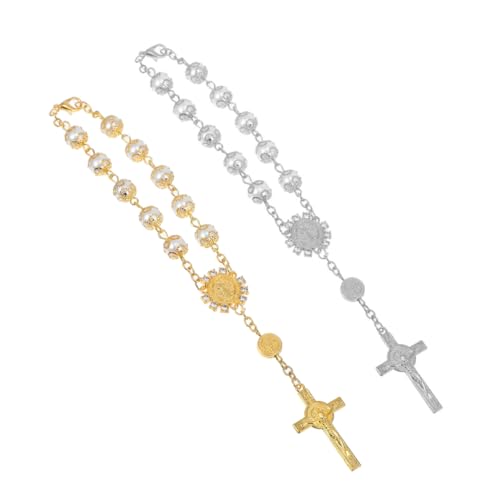 BUGUUYO 2 Stück Eleganter Rosenkranz für Rückspiegel mit Kunstperlen Symbolisches Zubehör für Segen und Schutz im Auto Geeignet für Männer und Frauen von BUGUUYO