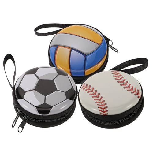 BUGUUYO 3St Fußball Aufbewahrungsbox Geldbörse Tasche in Baseballform Münzhalter Keksdose Münzbeutel mit Reißverschluss kleine Aufbewahrungstasche Metall schmücken Balltasche Weißblech von BUGUUYO