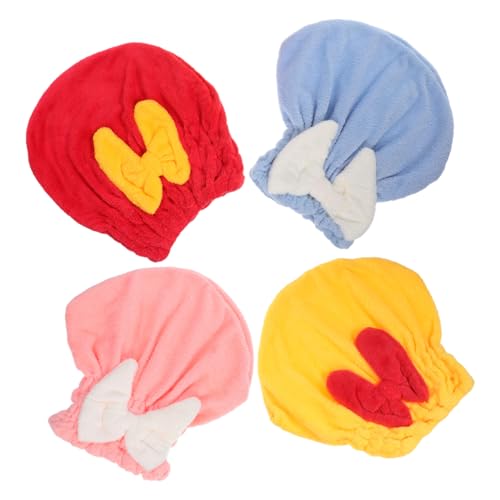 BUGUUYO 4 Stück Mikrofaser Haartücher mit Schleife Saugfähige Haarturban Schnell Trocknende Haarmütze für Feuchtes Lockiges und Langes Haar Rutschfeste Badekappen für Damen und Mädchen von BUGUUYO